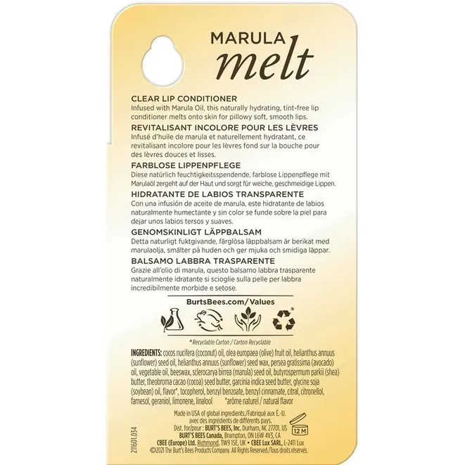 Burt's Bees Marula Melt Lip Conditioner in Blister Box 0.15 oz. Lip Balm