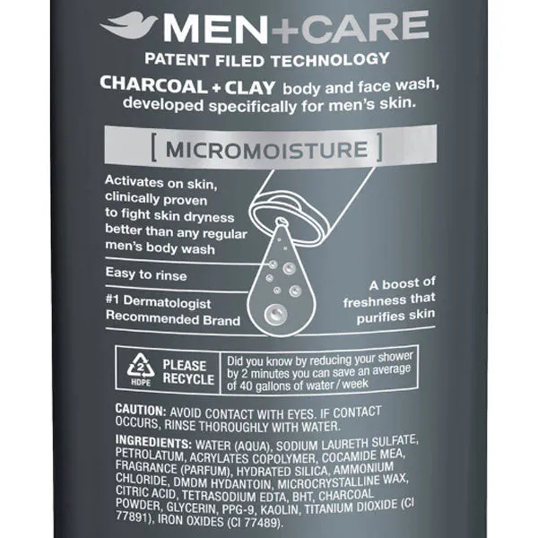 Dove Men Care Elements Charcoal Clay Body And Face Wash, 18 oz