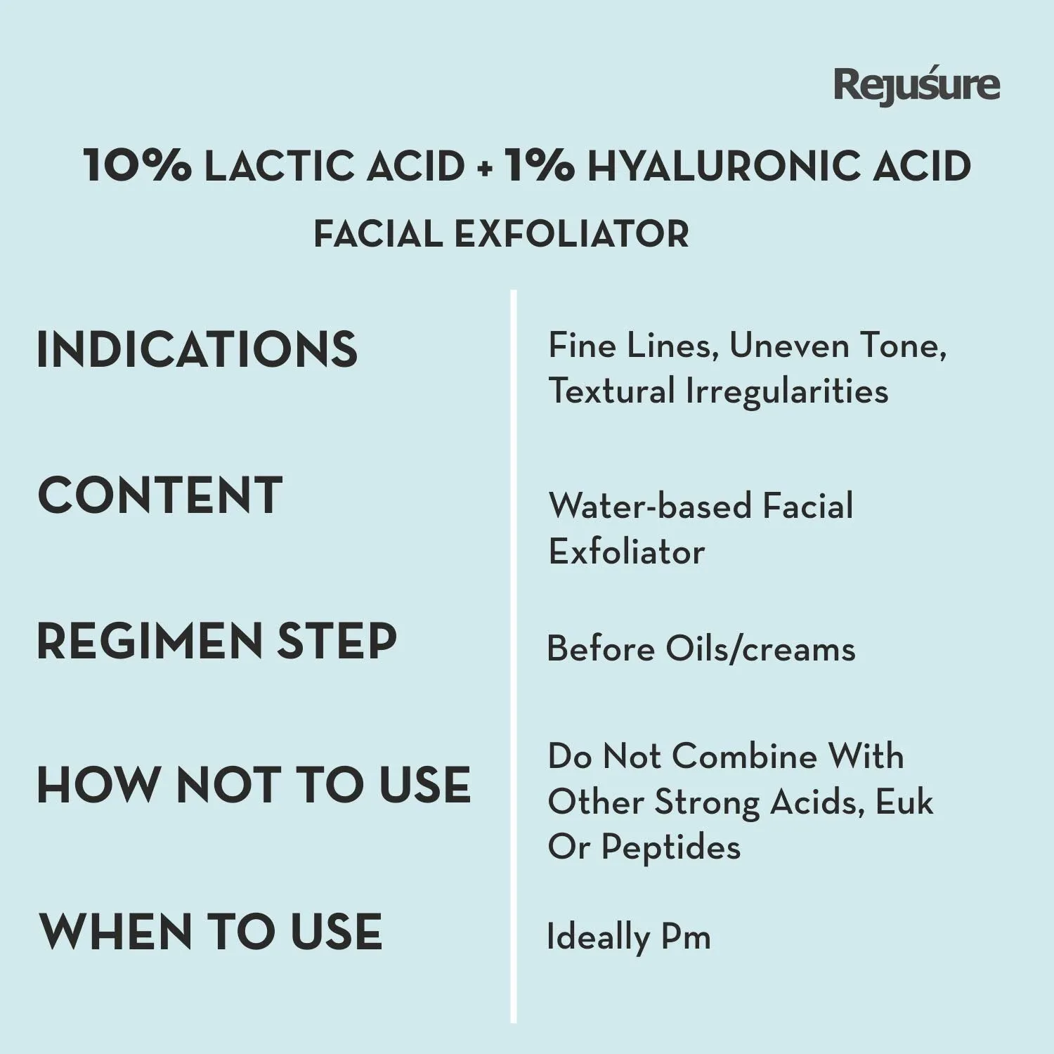 Rejusure Lactic Acid 10%   Hyaluronic Acid 1% Facial Exfoliator - Hydrating and Rejuvenating Serum | Even Tone | Acne Care | Skin Hydration - Ideal for Sensitive, Dry & Oily Skin | 30ml